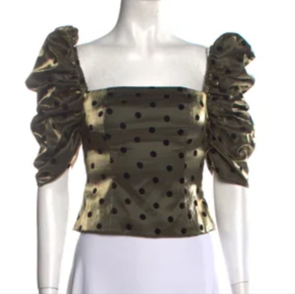 REVOLVE LPA Puff Sleeve Square Neck Polka Dot Crop Top